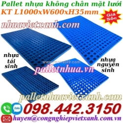 Pallet nhựa lót sàn không chân 1000x600x35mm - mặt lưới - xanh dương