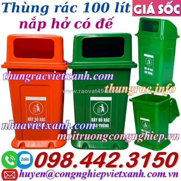 Thùng rác 100l nắp hở có đế nhựa hdpe