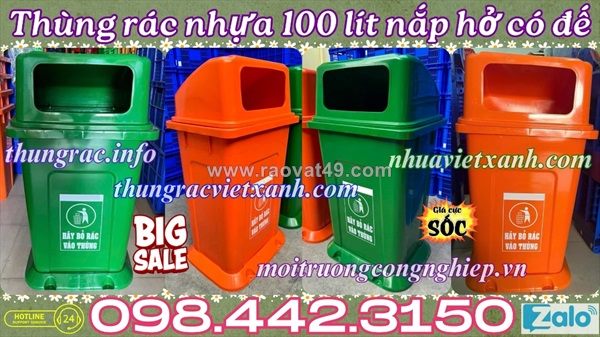 Thùng rác 100l nắp hở có đế nhựa hdpe