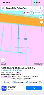 Bán 105m2 đất xã trảng bom, cạnh kdl thác giang điền, 1.25 tỷ