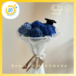 Bó hoa hồng xanh bee len handmade