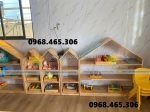 Kệ gỗ mầm non nhiều màu, kệ gỗ mầm non bằng gỗ