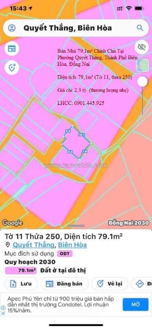 Bán nhà 79,1m² chính chủ tại phường quyết thắng, thành phố biên hòa, đồng nai
