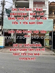 Cho thuê nhà 3 tầng kinh doanh – ngã 3 cát đằng, quốc lộ 38b, xã yên tiến, ý