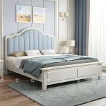 Giường ngủ gỗ tự nhiên sơn trắng bọc nệm đầu giường