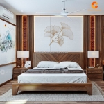 Giường ngủ gỗ tự nhiên vân gỗ nâu sang trọng