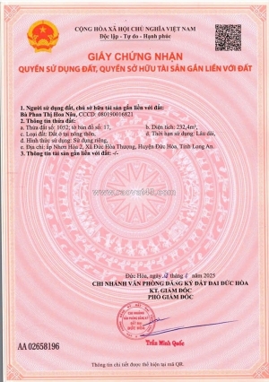 Hot ! hot ! hot ! chính chủ cần bán lô đất tại xã đức hòa thượng, huyện đức