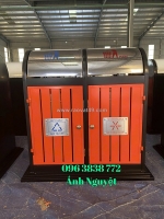 Thùng rác 2 ngăn nắp lật giả gỗ, thiết kế sang trọng, trang nhã, tiện lợi