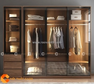 Tủ áo cánh kính gỗ công nghiệp mdf màu nâu vân gỗ