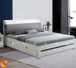 Giường ngủ gỗ công nghiệp bọc đầu nệm màu trắng phối xám