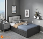 Giường ngủ gỗ công nghiệp màu xám chì bọc đầu nệm