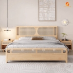 Giường ngủ gỗ tự nhiên thiết kế đan mây hiện đại