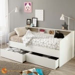 Giường ngủ mdf melamine màu trắng có kệ hiện đại