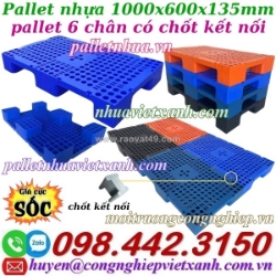Pallet nhựa 1000x600x135mm có chốt nối