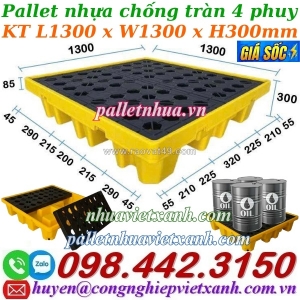 Pallet nhựa chống tràn 4 phuy kt 1300x1300x300mm