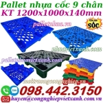 Pallet nhựa cốc 9 chân 1200x1000x140mm mặt lưới