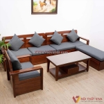 Sofa gỗ phòng khách chữ u bọc nệm êm ái thiết kế mộc mạc
