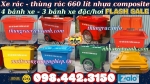 Thùng rác 660 lít nhựa composite 4 bánh xe và 3 bánh xe đặc/hơi