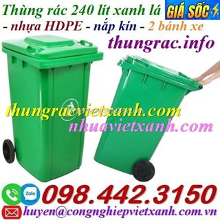 Thùng rác nhựa 240l nắp kín màu xanh lá