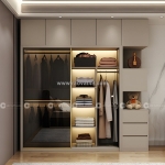 Tủ áo cánh kính màu kem cao cấp hiện đại