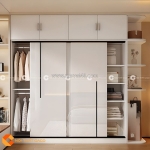Tủ quần áo cửa lùa màu trắng có kệ trang trí hiện đại