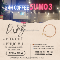 24h coffee sumo tuyển pha chế & phục vụ