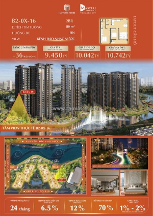 Bán căn hộ masteri park place, 2pn - 80m2, view kệnh đào nhạc nước