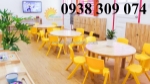Bàn gỗ mầm non, ghế gỗ mầm non, bàn gỗ vòng cung bệt mầm non