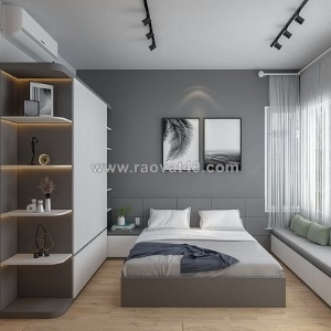 Bộ combo giường tủ phòng ngủ gỗ mdf phối trắng xám cực xinh