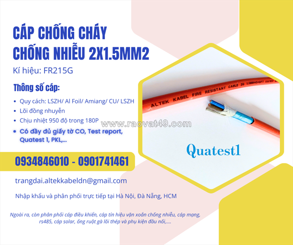 Cáp tín hiệu fr 2x1.5 chống cháy chống nhiễu altek kabel