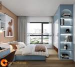 Combo giường tủ gỗ công nghiệp màu xanh phối trắng đẹp tinh tế