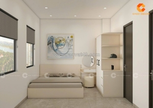 Combo phòng ngủ gỗ công nghiệp màu kem phối trắng hiện đại