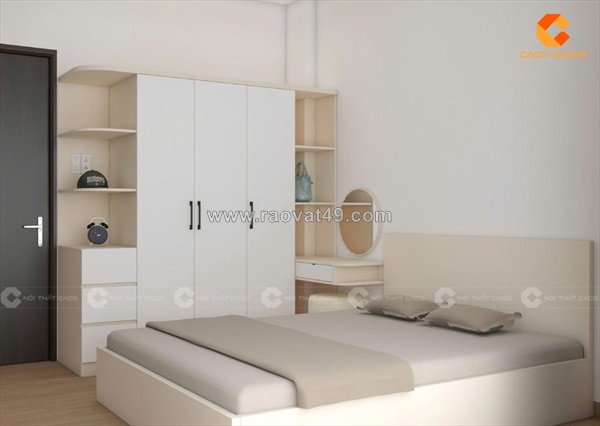 Combo phòng ngủ gỗ công nghiệp màu kem phối trắng hiện đại