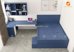 Combo phòng ngủ gỗ công nghiệp xanh phối trắng hiện đại