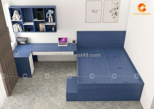 Combo phòng ngủ gỗ công nghiệp xanh phối trắng hiện đại