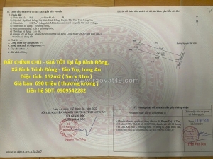 Đất chính chủ - giá tốt tại ấp bình đông, xã bình trinh đông - tân trụ, long an