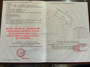 Đất đẹp – giá đầu tư - cần bán lô đất  mặt tiền đường nhựa liên ấp 1-3, xã tân