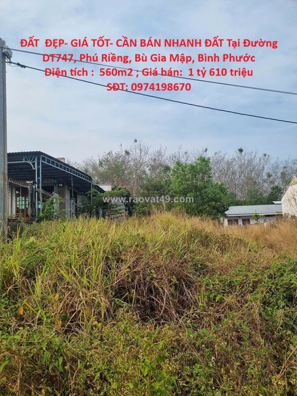 Đất  đẹp- giá tốt- cần bán nhanh đất tại đường dt747, phú riềng, bù gia mập,
