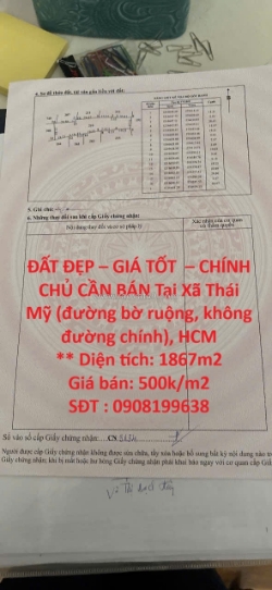 Đất đẹp – giá tốt  – chính chủ cần bán tại xã thái mỹ (đường bờ ruộng, không