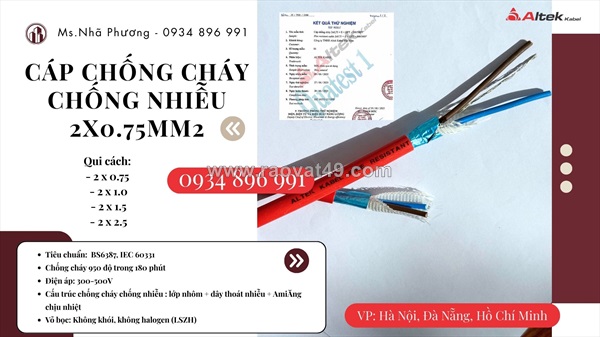 Dây điện chống cháy chống nhiễu 2x0.75 mm2 sẵn hà nội, hưng yên, bắc ninh
