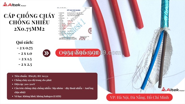 Dây điện chống cháy chống nhiễu 2x0.75 mm2 sẵn hà nội, hưng yên, bắc ninh