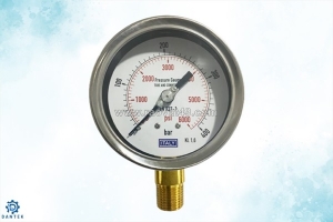 Đồng hồ áp suất chân đứng 400 bar italy 100mm chân đồng là gì? giải pháp đo áp suất cao an toàn tại dantek