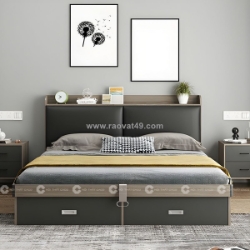 Giường ngủ gỗ công nghiệp bọc nệm đầu giường 2 hộc kéo