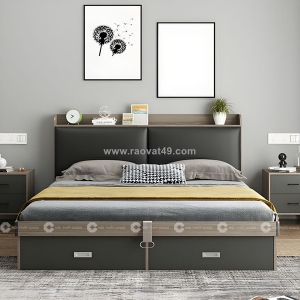 Giường ngủ gỗ công nghiệp bọc nệm đầu giường 2 hộc kéo