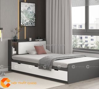 Giường ngủ gỗ công nghiệp màu trắng phối xám hiện đại