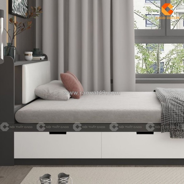 Giường ngủ gỗ công nghiệp màu trắng phối xám hiện đại