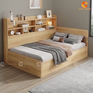 Giường ngủ gỗ công nghiệp tích hợp kệ đầu giường hiện đại