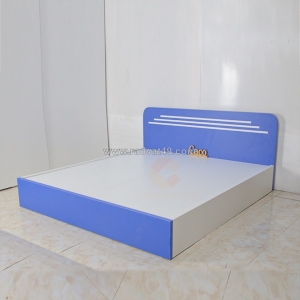 Giường ngủ gỗ mdf melamine màu trắng phối xanh bo góc cao cấp