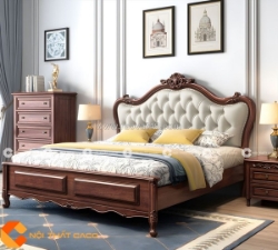Giường ngủ gỗ sồi tự nhiên phong cách cổ điển