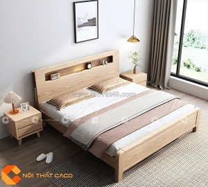 Giường ngủ gỗ tự nhiên chân thấp phong cách mới